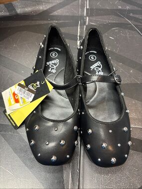art class Black Mary Jane Flats with Jewel Studs b254